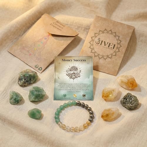 Bivei Protection Bracelet, Strength Crystal Healing Bracelet 8MM - Spiritual Stretch Beaded Jewelry for Women Men Gift - color: Money Success