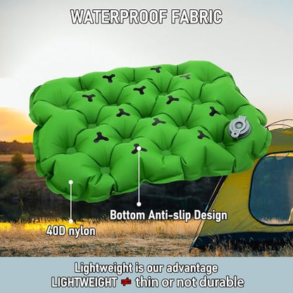 Inflatable Seat Cushion, Lightweight Stadium Seat Pad, Travel Air seat Cushion Anti-Slip for Airplane, Long Flight, Hiking, Climbing, Home and Camping,Green - color: Green