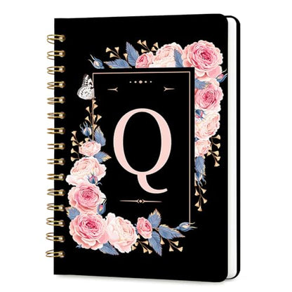 Lined Spiral Journal Notebook, A5 College Ruled Spiral Notebook for Women, Hardcover with Elegant Design for Work and Note-Taking, 5.5 * 8.25 inch, 160 Pages, Letter Q - color: Q