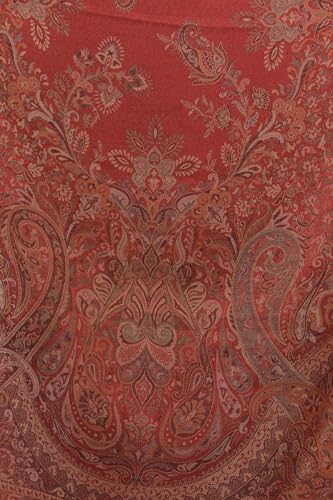 Exotic India Reversible Jamawar Shawl with Woven Paisleys - Wool - color: Maroon