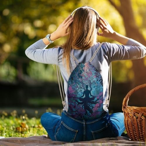 Meditation Yoga Roots Branches Leaves Canvas Backpack for Men Women String Gym Shoulder Bag Hiking Travel Daypack - size: 35x50cm