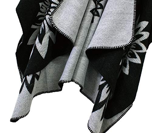 Urban CoCo Women's Color Block Shawl Wrap Open Front Poncho Cape - color: Series 22-black
