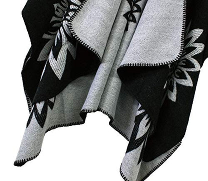 Urban CoCo Women's Color Block Shawl Wrap Open Front Poncho Cape - color: Series 22-black