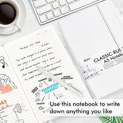 feela College Ruled Notebooks, 24 Pack Business Notebook Hardcover Lined Writing Journal with Pen Holder for Men Women Note Taking, with 24 Black Pens, 120 GSM, 5.1”x8.3”, A5, White - color: 24 White