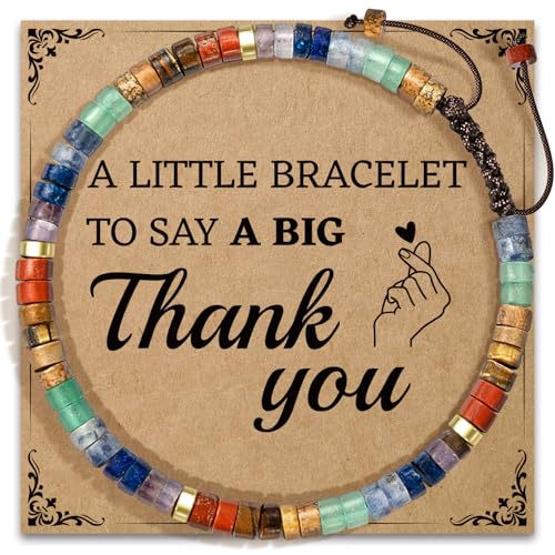 Thank You Gifts for Women: Teacher Appreciation Office Gifts for Coworkers Employee Boss Lady Manager Colleague Natural Stone Bracelet - color: Rainbow-BIG