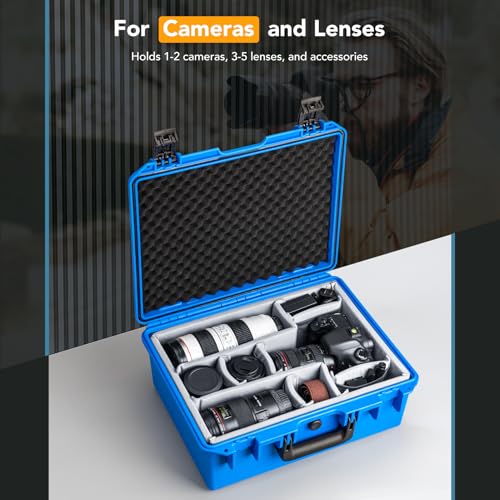 Lykus PVC1 Waterproof Hard Camera Case with Padded Dividers for Cameras, Lenses, Dual DJI Mavic/Air/Mini/Flip drones - color: Blue PVC1