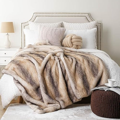 BATTILO HOME Luxury Faux Fur Throw Blanket, Soft Cozy Mink Fur Blanket for Couch, Sofa, Chair, Bed, Thick Warm Fall Fur Throw Blankets, 50"x60" - color: Yellow&grey, size: 50"x60"