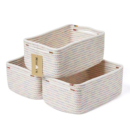MiniArk Small Storage Baskets for Organizing | Closet Organizer Bins | Shelf Toy Basket | Woven Rope Baskets | Cube Decorative Box | Shallow Basket | 13x8.5x5.1” | 3 Packs Rainbow - color: Rainbow Stitches, size: 3pcs-L13xW8.5xH5.1"