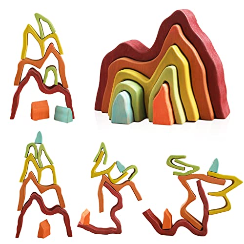 JETM·HH Wooden Rainbow Stacking Toy | House Bulding Block | Montessori Geometry Educational Stacking Game | Learning Educational Toys for Kids Baby Toddler（Volcano） - color: Volcano