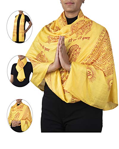 Yoga Scarf Meditation Shawl Large Wrap Hindu Prayer Stole OM Ganesha print - color: Yellow