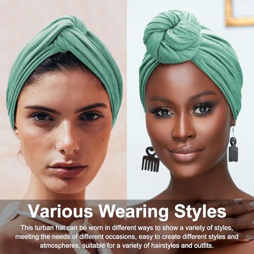 DRESHOW African Turban for Women Knotted Hairwraps for Sleeping Turban Headwraps Head Warmer Scarf for Black Women Chemo Cap - color: 1 Pc Style 2: Aqua Green