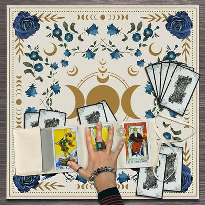 Knana Tarot Altar Cloth - Silk Witchcraft Mat for Reading - Includes Tarot Card Bag (Sun Moon) - color: Sun Moon