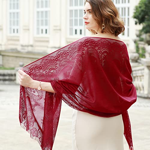 RIIQIICHY Shawls and Wraps for Evening Dresses Scarfs for Women Pashmina Wedding Formal Shawl - color: Wine Red-3