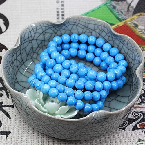 Amandastone Natural Gemstone 8mm Round Beads Stretch Bracelet 7 Inch - color: Dyed Turquoise Howlite