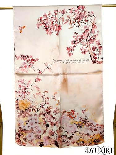100% Mulberry Silk Oversized Women’s Sun-Shielding Shawl Formal Evening Neckwear Featherlight Airy - color: N1-blossom Silk Scarf（69" X 21"inch）