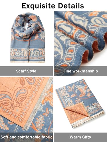 Women's Reversible Pashmina Shawl Wrap for Women Big Scarf Holiday Gifts - color: Blue-orange