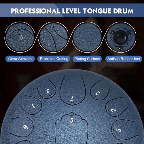 Steel Tongue Drum- 13 Note 12 Inches C-key Tongue Drum Percussion Instruments - Hand Pan Drum with Music Book for Meditation Entertainment Musical Education Concert Mind Healing Yoga
