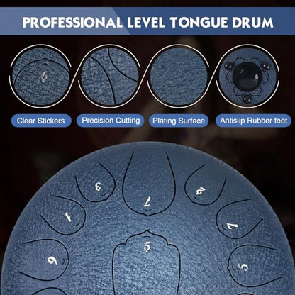 Steel Tongue Drum- 13 Note 12 Inches C-key Tongue Drum Percussion Instruments - Hand Pan Drum with Music Book for Meditation Entertainment Musical Education Concert Mind Healing Yoga