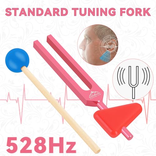 EASTROCK 528 Hz Tuning Fork Sound Therapy Instruments Meditation and Relaxation Instrumtnes with Silicone Hammer and Soft Bag (528 HZ-PINK) - size: 528HZ-PINK