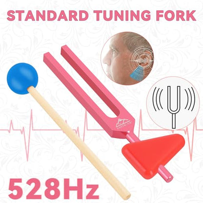 EASTROCK 528 Hz Tuning Fork Sound Therapy Instruments Meditation and Relaxation Instrumtnes with Silicone Hammer and Soft Bag (528 HZ-PINK) - size: 528HZ-PINK