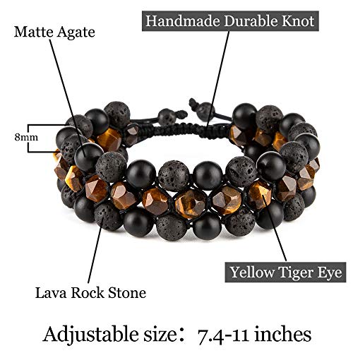 8mm Natural Lava Rock Stone Bracelets for Men, Healing Crystal Essential Oil Diffuser Beads Bracelet Chakra Yoga Energy Anxiety Gemstone Bracelet - color: Yellow Tiger Eye + Lava Rock + Agate