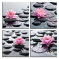 NAN Wind 4Pcs Zen Pink Water Lily Black Stones Framed Canvas Art Botanical Floral Print Modern Spa Art for Home Decor, Ready to Hang Flower Wall Art for Living Room Bedroom Meditation Space