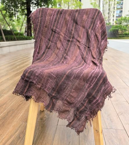 Artistic Retro Cotton And Linen Scarf, Plain Tie Dye Gradient Autumn And Winter New Soft Cotton Shawl - color: Wine Red