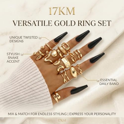 16 PCS Gold Chunky Rings Set for Women, 14k Gold Plated Thick Dome Stackable Open Rings Trendy Dainty Minimalist Jewelry Gifts - color: 01-Gold