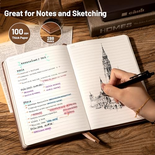 CAGIE Compass Leather Notebook Journal for Men, 100 GSM 288 Pages Lined Journals for Writing, A5 Hardcover Journaling Notebooks Gift Set with Pen for Travel Office Daily Writing - color: Brown