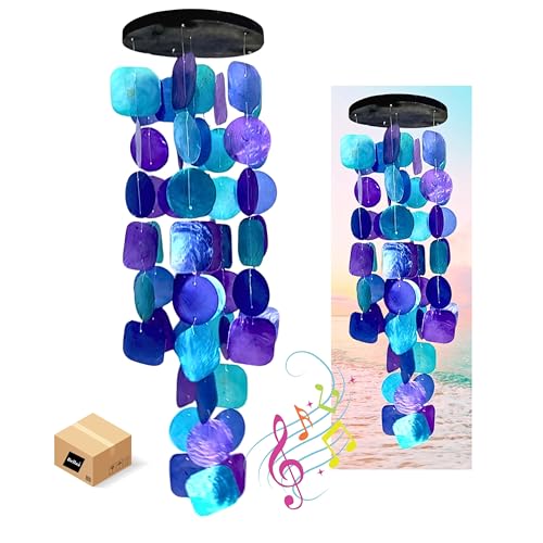 Bellaa 20414 Wind Chimes Outdoor, Garden Decorations, Musical, Indoor/Outside Windchimes, Beach, Ocean Breeze, Gifts for Mom, Gift for All Occasions, Purple Shells 27 inch - color: Purple Aura