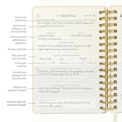 FINDING BALANCE Mental Health Journal – 6-Month Daily Journal with Prompts for Mindfulness, Self-Care & Healing – Anxiety & Depression Relief – Beige Spiral