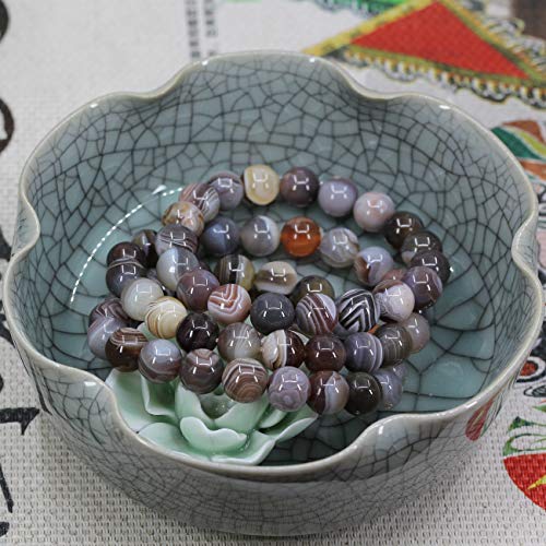 Amandastone Natural Gemstone 10mm Round Beads Stretch Bracelet 7 Inch - color: Botswana Agate