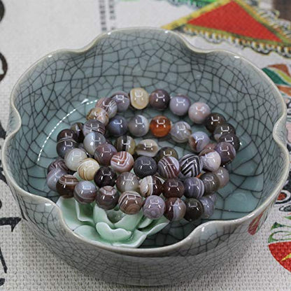 Amandastone Natural Gemstone 10mm Round Beads Stretch Bracelet 7 Inch - color: Botswana Agate