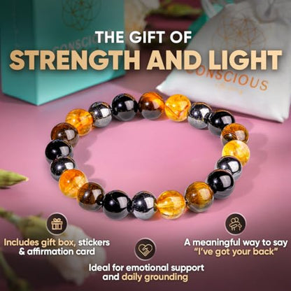 Protection Bracelets for Women & Men, Healing Crystal Bracelet with Natural Stones for Energy Shielding, Grounding, Stress, & Negative Energy Protection