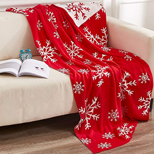NTBAY 100% Cotton Cable Knit Throw Blanket for Couch (51"x 67"), Super Soft Warm Knitted Throw Blanket for Bed, Sofa, Chair - Extra Cozy, Machine Washable, Comfortable Home Decor, Red and White - color: Red and White, size: Throw(51"x67")