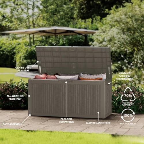 200 Gallon Outdoor Storage Box Patio Deck Box Waterproof, Resin Lockable Outside Large Storage Bin for Pool Cushion Furniture, Garden Tools UV-Resistant, Grey