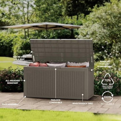 200 Gallon Outdoor Storage Box Patio Deck Box Waterproof, Resin Lockable Outside Large Storage Bin for Pool Cushion Furniture, Garden Tools UV-Resistant, Grey