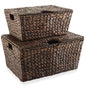 Casafield Set of 2 Water Hyacinth Storage Baskets with Tapered Bottoms and Lids (Medium/Large), Multipurpose Organizers for Bedroom, Bathroom, Laundry, Home Office