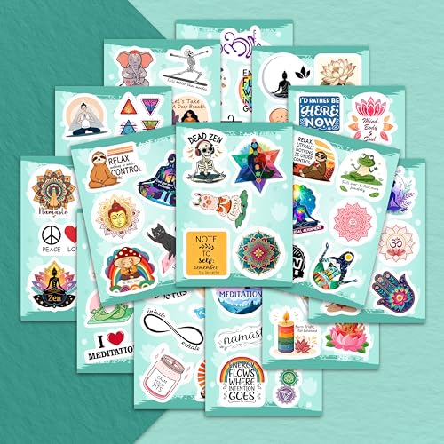 100Pcs Meditation Stickers for Water Bottle and Laptop - Gift for Meditation Lovers - Zen, Chakra Stickers - Gift for Women & Men