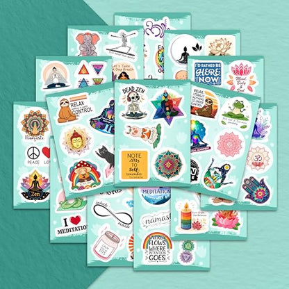 100Pcs Meditation Stickers for Water Bottle and Laptop - Gift for Meditation Lovers - Zen, Chakra Stickers - Gift for Women & Men