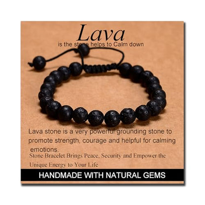 MASSIVE BEADS Handmade Yoga Natural Stone Crystal Healing Power Energy Gifts for Unisex Adult Bracelet Macrame Adjustable - color: Black Lava(Calm), size: 8mm