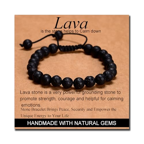 MASSIVE BEADS Handmade Yoga Natural Stone Crystal Healing Power Energy Gifts for Unisex Adult Bracelet Macrame Adjustable - color: Black Lava(Calm), size: 8mm