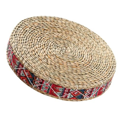 Housoutil Woven Straw Meditation Pillow Floor Cushion 30cm Diameter 7cm Height Handmade Japanese Tatami Seat Cushion for Indoor Yoga and Zen Practice