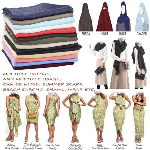 Women Summer Scarfs Large Long Lightweight Linen Beach Gauze Shawl Wrap 75”×43” - color: Khaki
