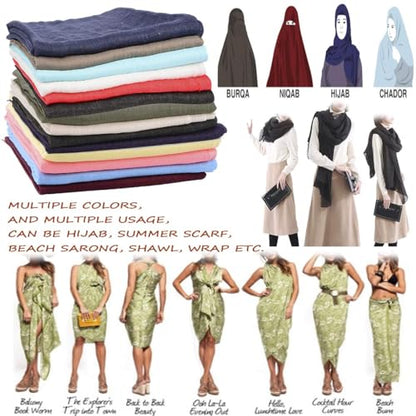 Women Summer Scarfs Large Long Lightweight Linen Beach Gauze Shawl Wrap 75”×43” - color: Khaki