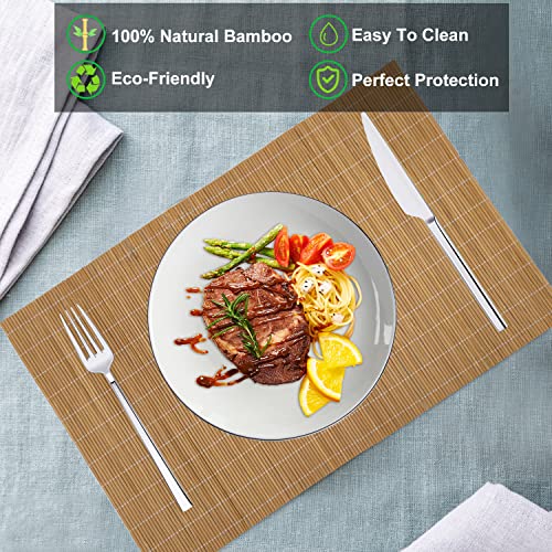 Set of 8 Pcs Bamboo Placemats Sushi Rolling Mat Japanese Style Natural Anti-Slip, Washable Heat-Resistant Table Mats for Dining Room and Kitchen（Brown） - color: Brown, size: Set of 8
