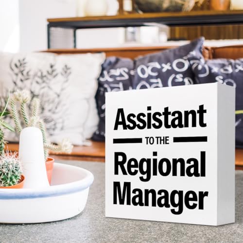 Assistance to the Regional Manager Wood Block Sign Desk Decor,Funny Humor Wooden Box Plaque Sign Desk Decor for Home Office Shelf Table Decor Decorations - style: Assistance to