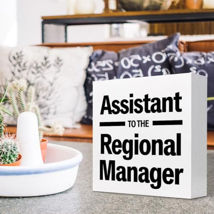 Assistance to the Regional Manager Wood Block Sign Desk Decor,Funny Humor Wooden Box Plaque Sign Desk Decor for Home Office Shelf Table Decor Decorations - style: Assistance to