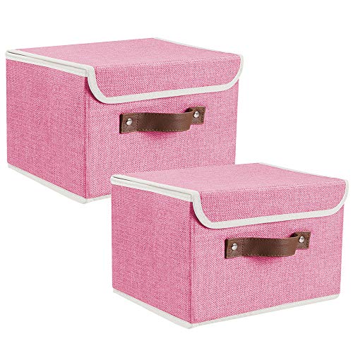 Lucky Monet Storage Bins Boxes with Lids 2 Pack Decorative Storage Boxes Collapsible Fabric Storage Basket Containers Lidded Storage Cube for Organizing Closet Home Office, 15"x 10"x 10" (Pink) - color: Pink, size: Large