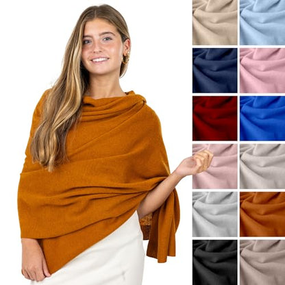 Velanio Cashmere Luxury Knitted Wrap Travel Shawl Scarf, Pashmina Stole, All-Season Scarf for Women Cashmere Wool Blend - color: Sienne